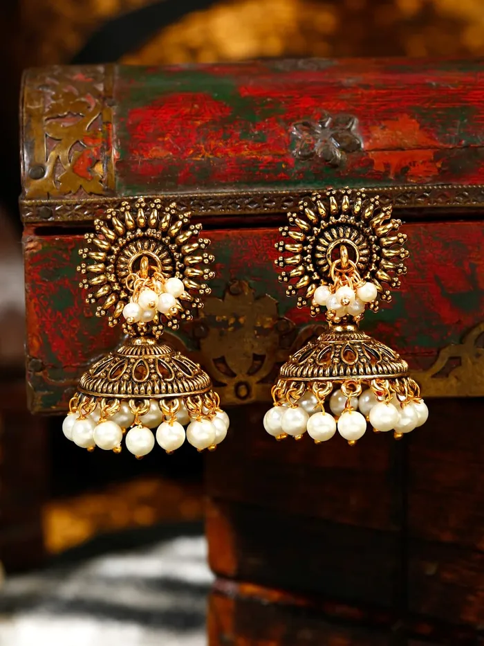 Yellow Chimes Earrings Yellow Chimes Earrings for Women Oxidised Gold Plated Peacock Designed Crystal studded Beads Drop Chandbali Drop Earrings for Women and Girls ER 5