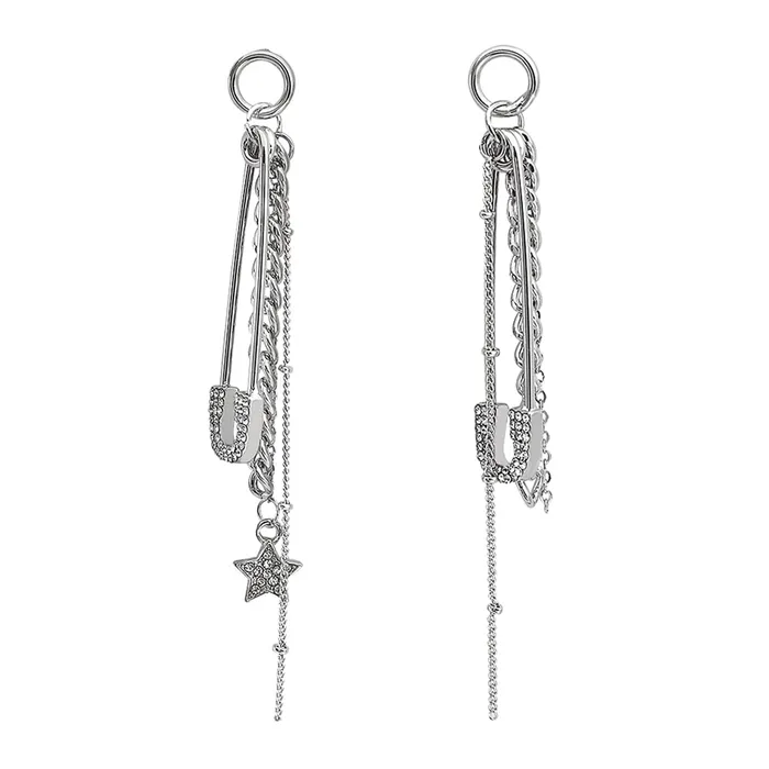 Yellow Chimes Earrings Yellow Chimes Earrings For Women Silver Tone Circle Stud With Crystal Tassel Chain Stars Hanging Drop Danglers Earrings For Women and Girls