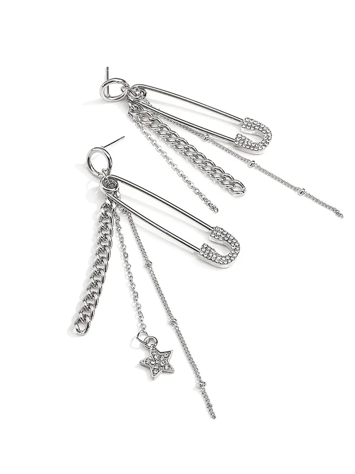 Yellow Chimes Earrings Yellow Chimes Earrings For Women Silver Tone Circle Stud With Crystal Tassel Chain Stars Hanging Drop Danglers Earrings For Women and Girls