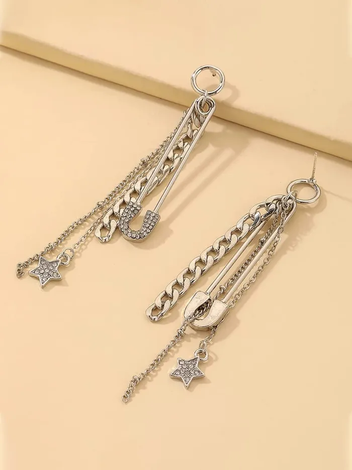 Yellow Chimes Earrings Yellow Chimes Earrings For Women Silver Tone Circle Stud With Crystal Tassel Chain Stars Hanging Drop Danglers Earrings For Women and Girls