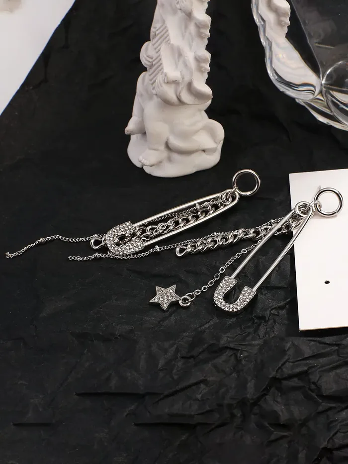 Yellow Chimes Earrings Yellow Chimes Earrings For Women Silver Tone Circle Stud With Crystal Tassel Chain Stars Hanging Drop Danglers Earrings For Women and Girls