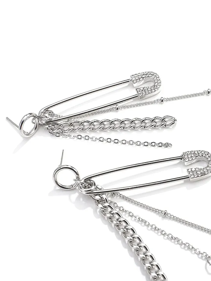 Yellow Chimes Earrings Yellow Chimes Earrings For Women Silver Tone Circle Stud With Crystal Tassel Chain Stars Hanging Drop Danglers Earrings For Women and Girls