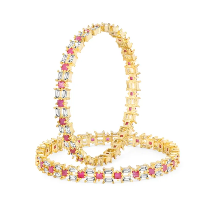 Yellow Chimes Earrings Yellow Chimes Elegant Set of 2 Pcs Pink ADAmerican Diamond Studded 18k Gold Plated Handcrafted Designer Bangles for Women Girls 28