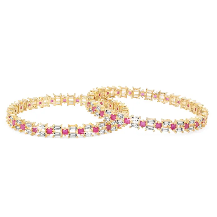 Yellow Chimes Earrings Yellow Chimes Elegant Set of 2 Pcs Pink ADAmerican Diamond Studded 18k Gold Plated Handcrafted Designer Bangles for Women Girls 28