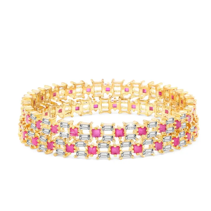 Yellow Chimes Earrings Yellow Chimes Elegant Set of 2 Pcs Pink ADAmerican Diamond Studded 18k Gold Plated Handcrafted Designer Bangles for Women Girls 28