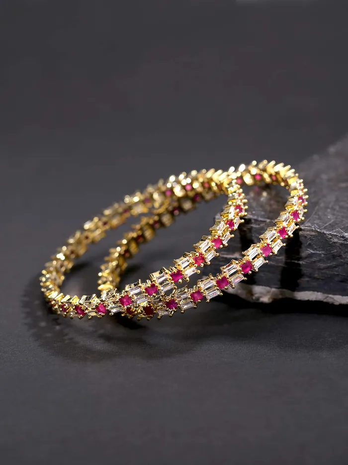 Yellow Chimes Earrings Yellow Chimes Elegant Set of 2 Pcs Pink ADAmerican Diamond Studded 18k Gold Plated Handcrafted Designer Bangles for Women Girls 28