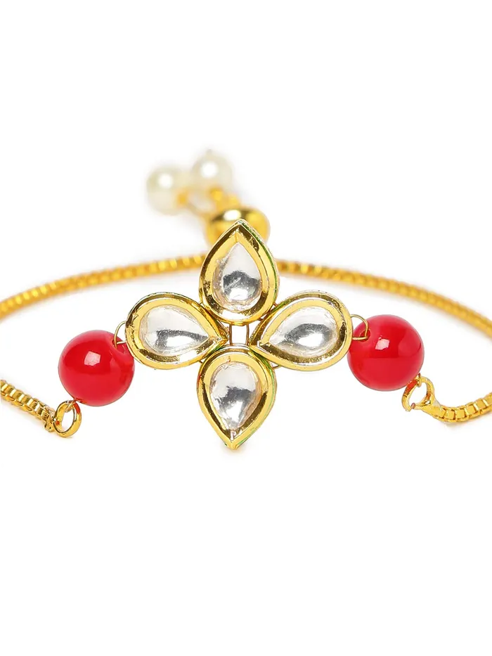 Yellow Chimes Earrings Yellow Chimes Ethnic Floral Design Gold Plated Handmade Kundan Studded Bandhani Work Bracelet for Women Girls