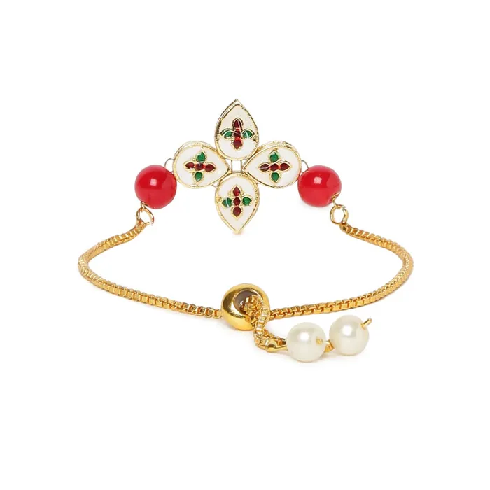 Yellow Chimes Earrings Yellow Chimes Ethnic Floral Design Gold Plated Handmade Kundan Studded Bandhani Work Bracelet for Women Girls