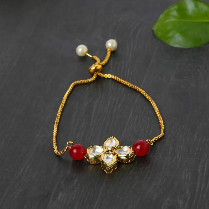 Yellow Chimes Earrings Yellow Chimes Ethnic Floral Design Gold Plated Handmade Kundan Studded Bandhani Work Bracelet for Women Girls