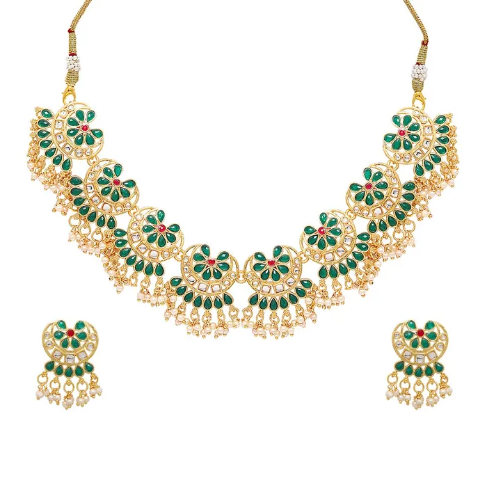 Yellow Chimes Earrings Yellow Chimes Ethnic Handcrafted Green Beads Floral Kundan Jewellery Set Gold Plated Traditional Choker Necklace Set for Women and Girls Green Gold Yellow Chimes Earrings Yellow Chimes Ethnic Handcrafted Green Beads Floral Kundan Jewellery Set Gold Plated Traditional Choker Necklace Set for Women and Girls Green Gold