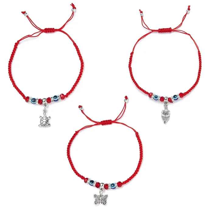 Yellow Chimes Earrings Yellow Chimes Evil Eye Bracelet for Women Combo of 3 PCs Evil Eye Beads Red Threaded Adjustable Unisex Bracelet for Men and Women