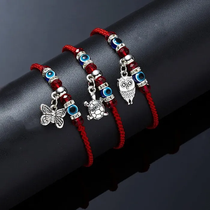 Yellow Chimes Earrings Yellow Chimes Evil Eye Bracelet for Women Combo of 3 PCs Evil Eye Beads Red Threaded Adjustable Unisex Bracelet for Men and Women
