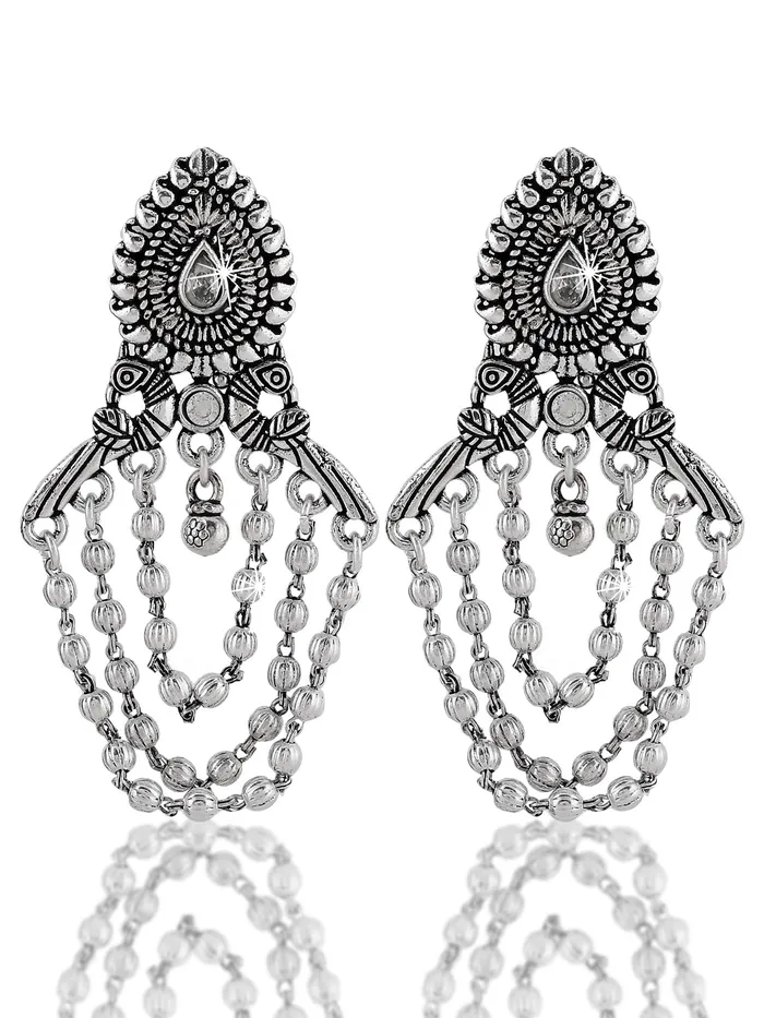 Yellow Chimes Earrings Yellow Chimes German Silver Oxidized Peacock Design Studded Stone Dangle Earring for Women and Girls Yellow Chimes Earrings Yellow Chimes German Silver Oxidized Peacock Design Studded Stone Dangle Earring for Women and Girls