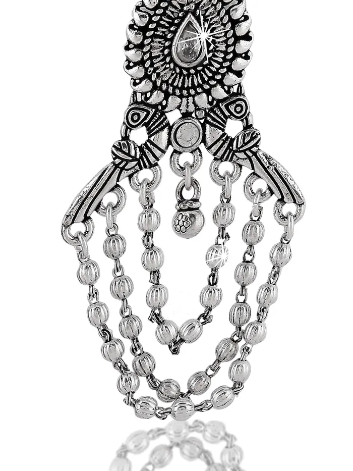 Yellow Chimes Earrings Yellow Chimes German Silver Oxidized Peacock Design Studded Stone Dangle Earring for Women and Girls