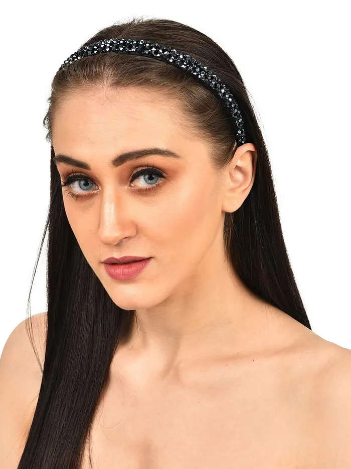 Yellow Chimes Earrings Yellow Chimes Hair Bands for Girls Black Hair Band Crystal Studded Headbands HairBands for Kids and Girls Hair Accessories For Girls