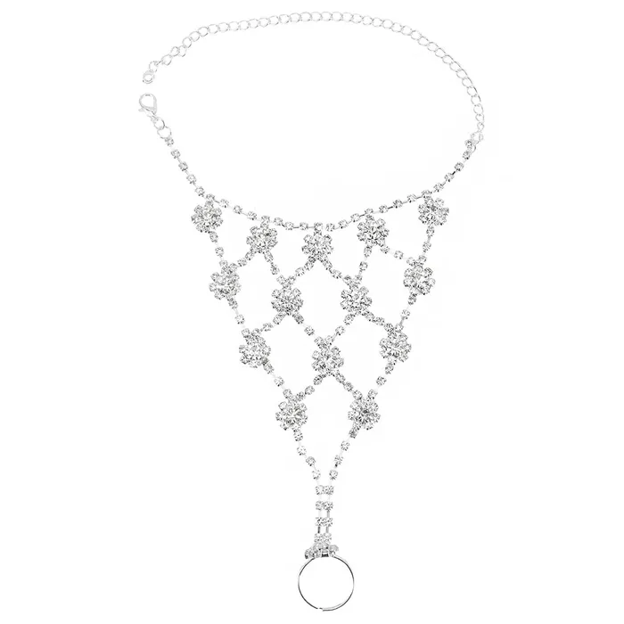 Yellow Chimes Earrings Yellow Chimes Hand Chain For Women White Crystal Studded Silver Hand Chain Link Ring For Women and Girls