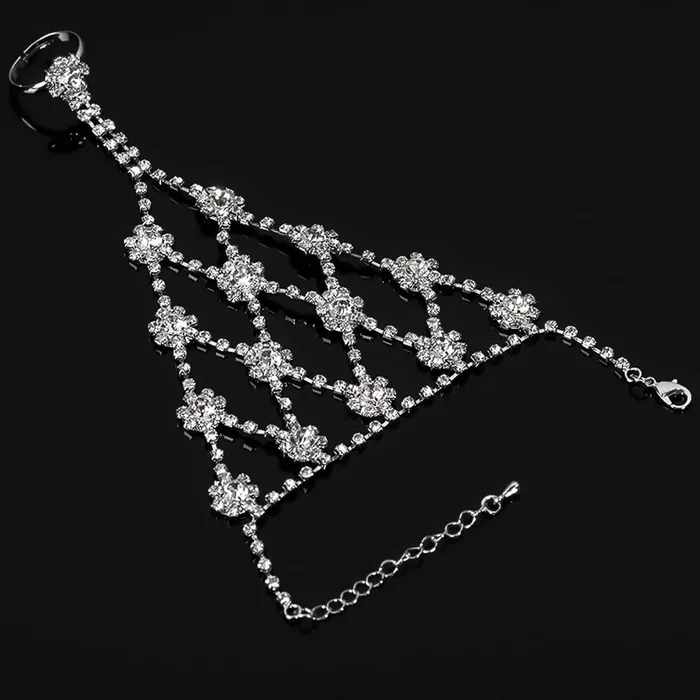 Yellow Chimes Earrings Yellow Chimes Hand Chain For Women White Crystal Studded Silver Hand Chain Link Ring For Women and Girls