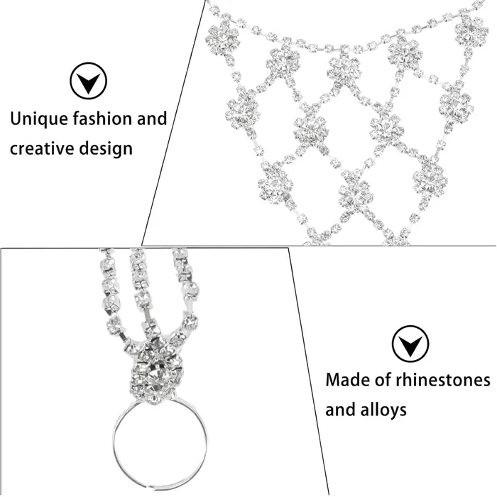 Yellow Chimes Earrings Yellow Chimes Hand Chain For Women White Crystal Studded Silver Hand Chain Link Ring For Women and Girls