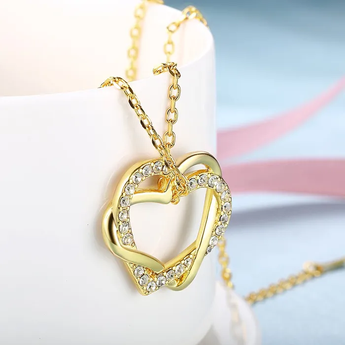 Yellow Chimes Earrings Yellow Chimes Heart Pendant for Women Embracing HeartsinLove 18K Real Gold Plated Austrian Crystal Pendant for Women and Girls