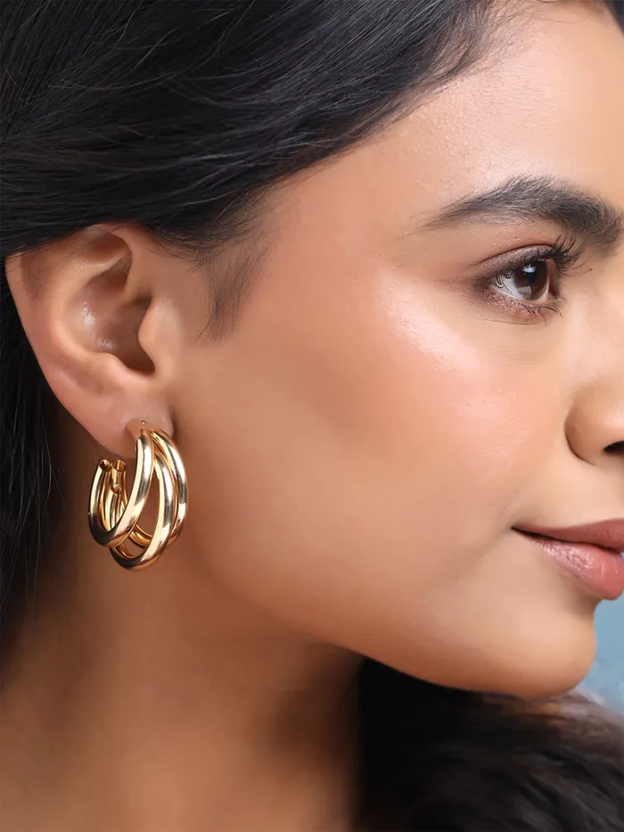 Yellow Chimes Earrings Yellow Chimes Hoop Earrings for Women Fashion Golden Hoops Earrings Gold Plated Twisted Layered Hoop Bali Earrings for Girls Birthday Gift for Girls Women Anniversary Gift for Wife