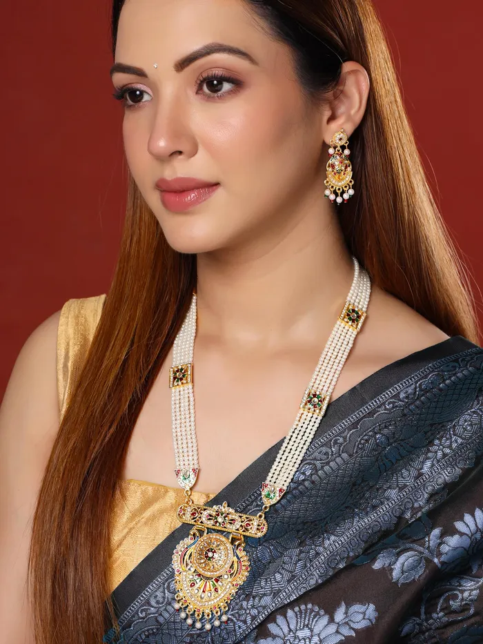 Yellow Chimes Earrings Yellow Chimes Jewellery Set for Women and Girls Beads Necklace Set Gold Plated peacock Designed Beads Beaded Necklace Set Birthday Gift for girls and women Anniversary Gift for Wife
