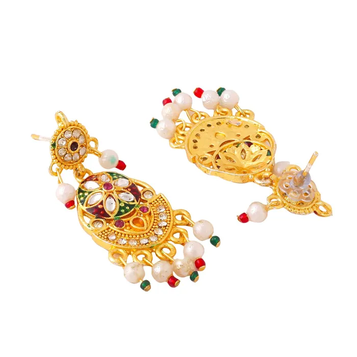 Yellow Chimes Earrings Yellow Chimes Jewellery Set for Women and Girls Beads Necklace Set Gold Plated peacock Designed Beads Beaded Necklace Set Birthday Gift for girls and women Anniversary Gift for Wife