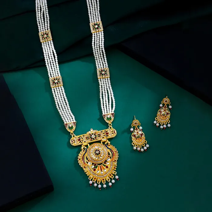 Yellow Chimes Earrings Yellow Chimes Jewellery Set for Women and Girls Beads Necklace Set Gold Plated peacock Designed Beads Beaded Necklace Set Birthday Gift for girls and women Anniversary Gift for Wife