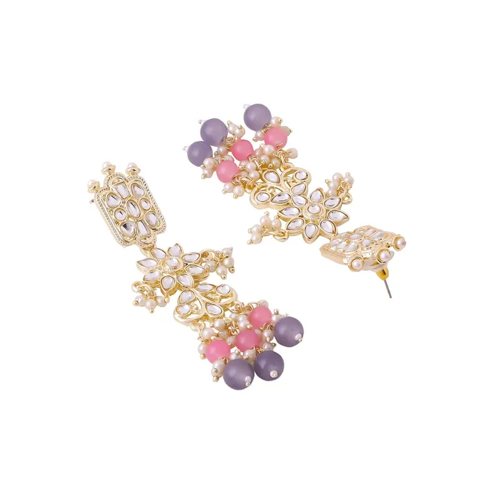 Yellow Chimes Earrings Yellow Chimes Jewellery Set for Women and Girls Traditional Kundan Necklaces Set Gold Plated Grey Beads Drop Kundan Set Birthday Gift for girls and women Anniversary Gift for Wife