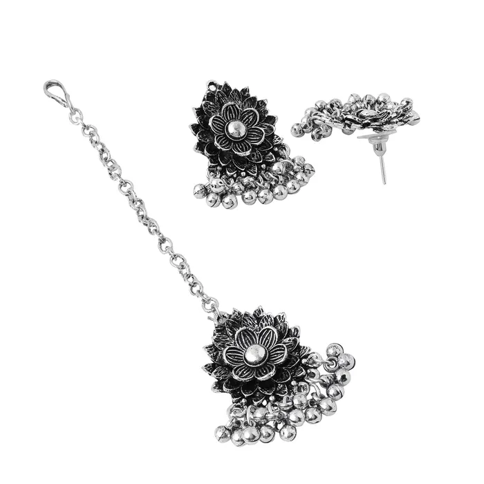 Yellow Chimes Earrings Yellow Chimes Jewellery Set for Women and Girls Traditional Silver Oxidised Jewellery Set Stone Choker Necklace Set for Women Birthday Gift For Girls and Women Anniversary Gift for Wife