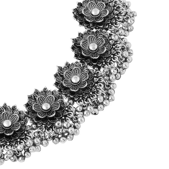 Yellow Chimes Earrings Yellow Chimes Jewellery Set for Women and Girls Traditional Silver Oxidised Jewellery Set Stone Choker Necklace Set for Women Birthday Gift For Girls and Women Anniversary Gift for Wife