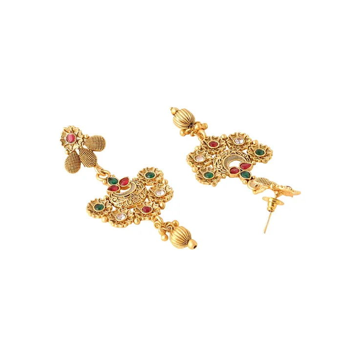 Yellow Chimes Earrings Yellow Chimes Jewellery Set For Women Gold Plated Crystal Studded Floral Designed Traditional Choker Necklace Set with Earrings and Mangtikka For Women and Girls