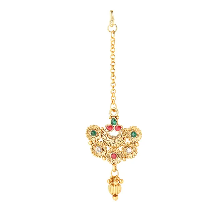 Yellow Chimes Earrings Yellow Chimes Jewellery Set For Women Gold Plated Crystal Studded Floral Designed Traditional Choker Necklace Set with Earrings and Mangtikka For Women and Girls