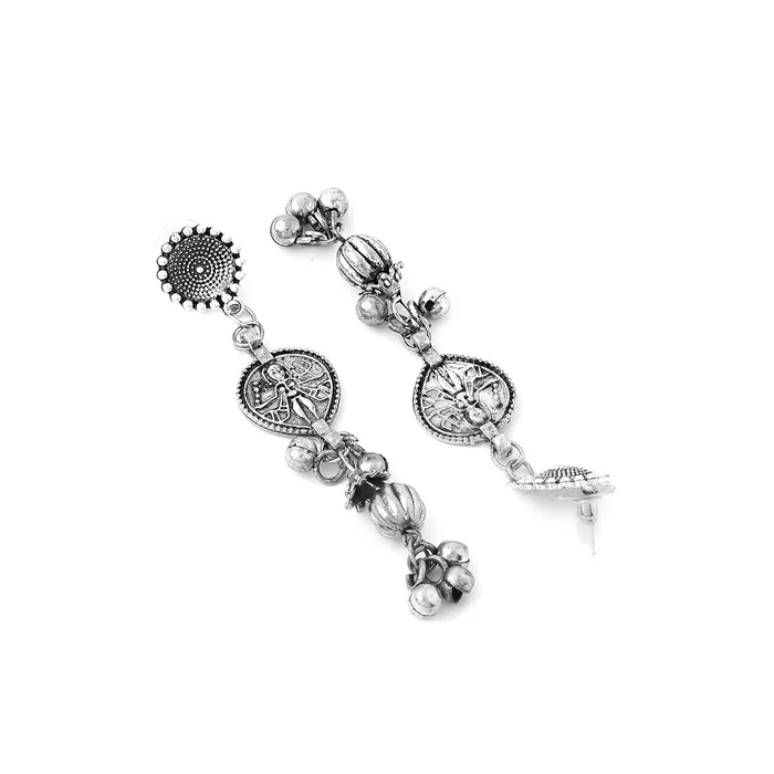 Yellow Chimes Earrings Yellow Chimes Jewellery Set For Women Silver Oxidised Floral and Leaf Shaped Fattering Adjustable Choker Necklace Set For Women and Girls