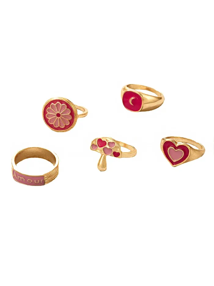 Yellow Chimes Earrings Yellow Chimes Knuckle Rings for Women Combo of 5 Pcs Red Stack Rings Gold Plated Midi Finger Ring Set for Women and Girls