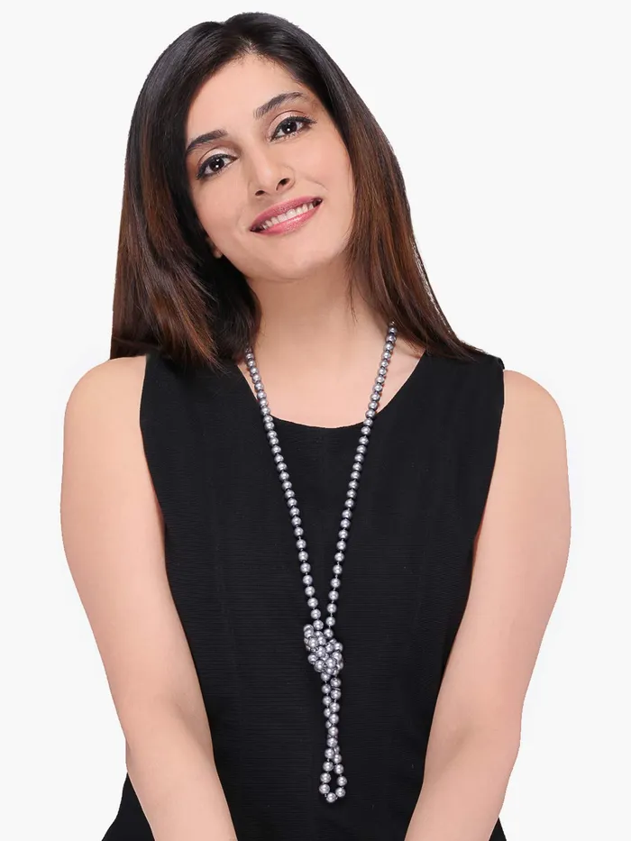 Yellow Chimes Earrings Yellow Chimes Latest Fashion Pearl Multilayer Long Necklace for Women Girls Grey