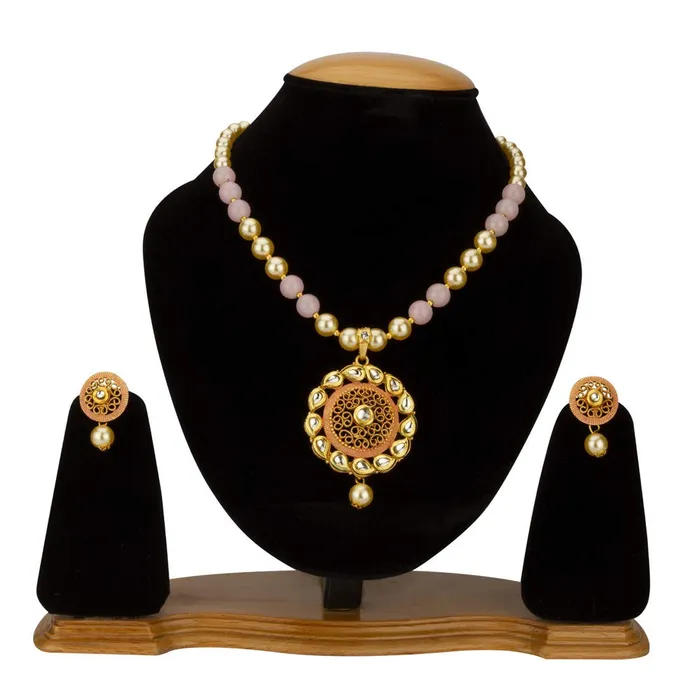 Yellow Chimes Earrings Yellow Chimes Latest Modern Pearl Kundan Traditional Adorable Necklace With Stud Drop Earrings For Women Pink