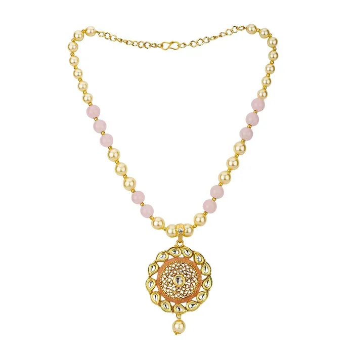 Yellow Chimes Earrings Yellow Chimes Latest Modern Pearl Kundan Traditional Adorable Necklace With Stud Drop Earrings For Women Pink