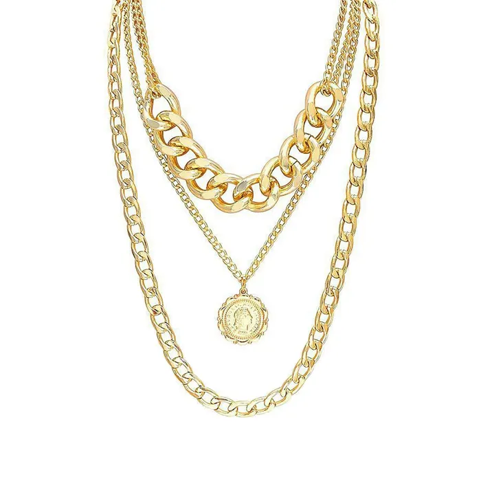 Yellow Chimes Earrings Yellow Chimes Layered Choker Necklace for Women Multi Color Plated Thick Chain Multi Layer Chain Choker Necklace for Girls and Women NK 2