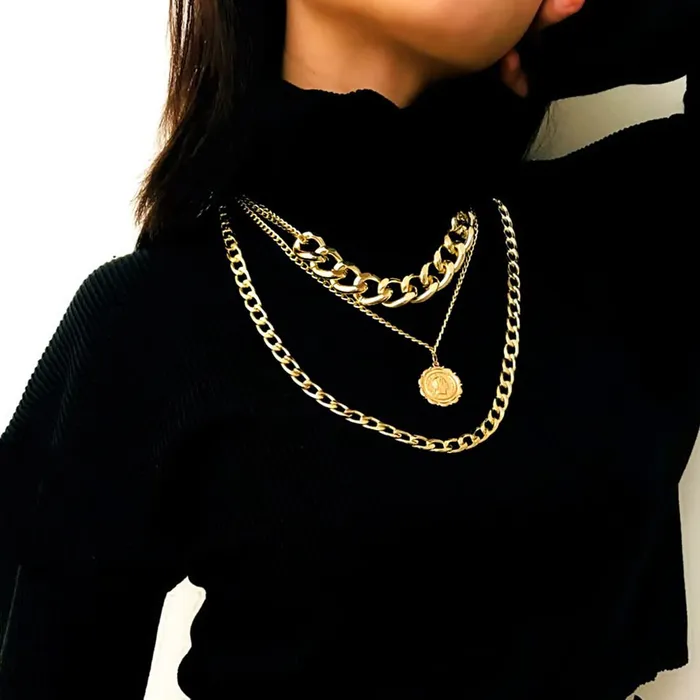 Yellow Chimes Earrings Yellow Chimes Layered Choker Necklace for Women Multi Color Plated Thick Chain Multi Layer Chain Choker Necklace for Girls and Women NK 2