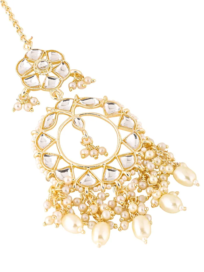 Yellow Chimes Earrings Yellow Chimes Maang Tikka for Women Gold Plated Kundan Studded Beads Drop Maangtikka for Women and Girls