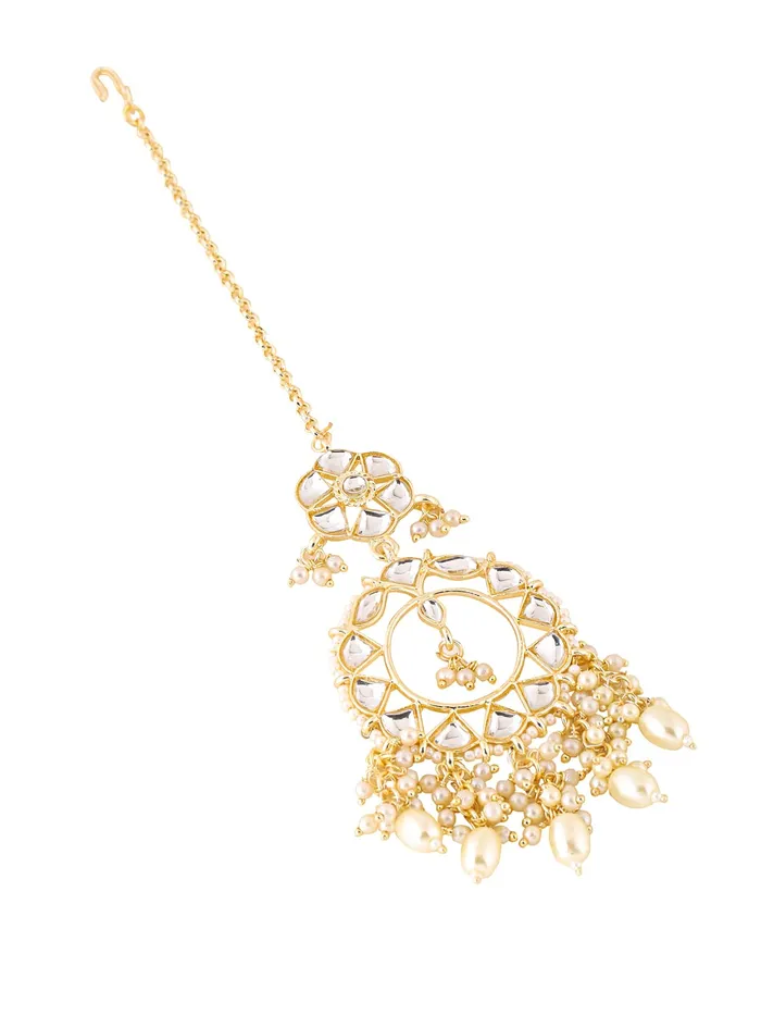 Yellow Chimes Earrings Yellow Chimes Maang Tikka for Women Gold Plated Kundan Studded Beads Drop Maangtikka for Women and Girls