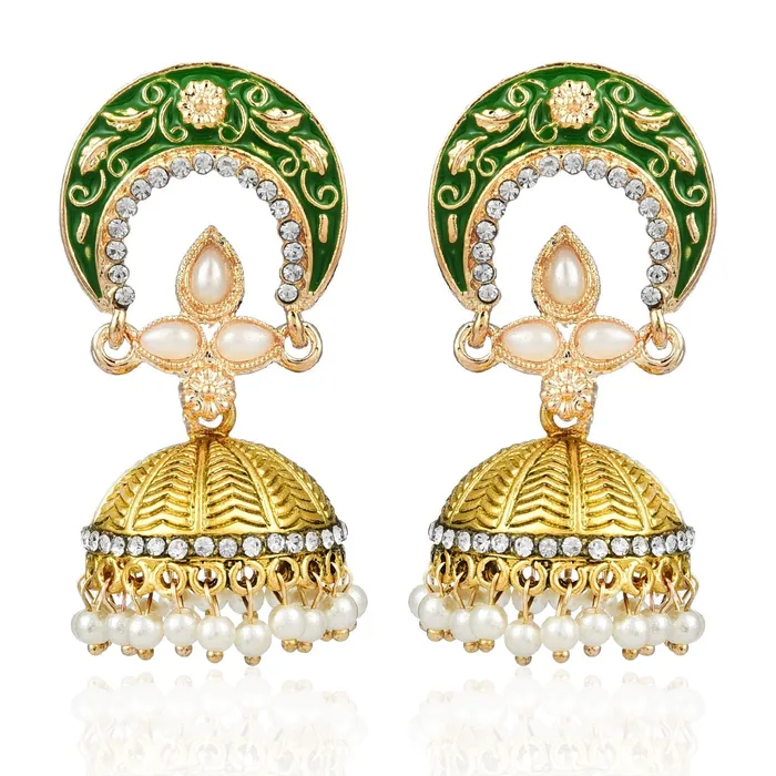 Yellow Chimes Earrings Yellow Chimes Meenakari Work Traditional Jhumka Fusion Chandbali Earrings for Women Girls