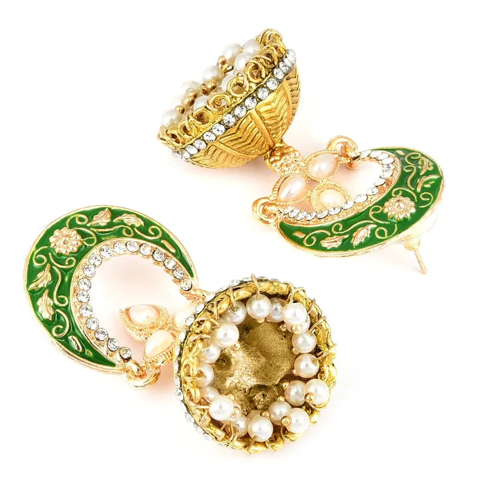 Yellow Chimes Earrings Yellow Chimes Meenakari Work Traditional Jhumka Fusion Chandbali Earrings for Women Girls