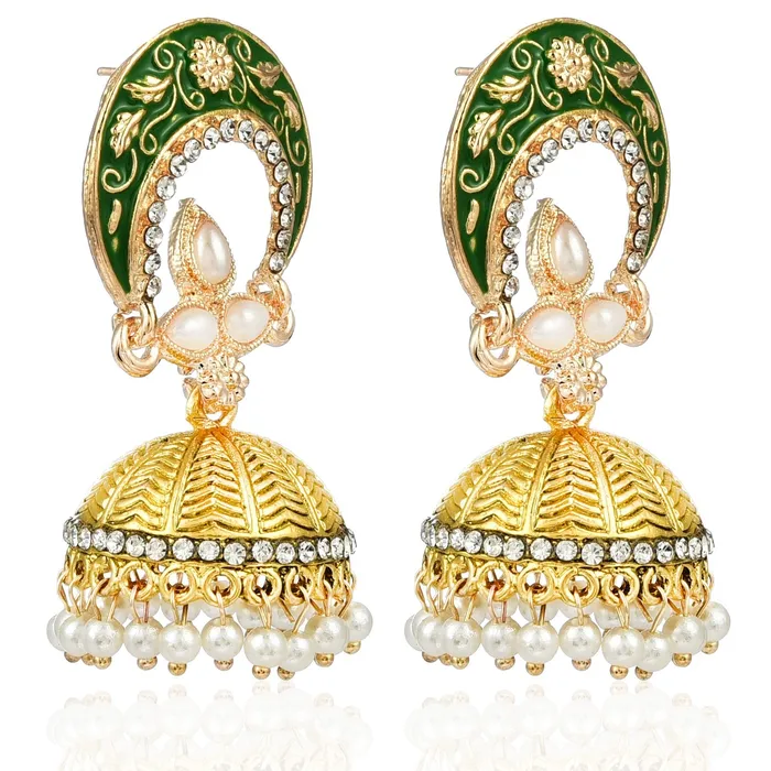 Yellow Chimes Earrings Yellow Chimes Meenakari Work Traditional Jhumka Fusion Chandbali Earrings for Women Girls