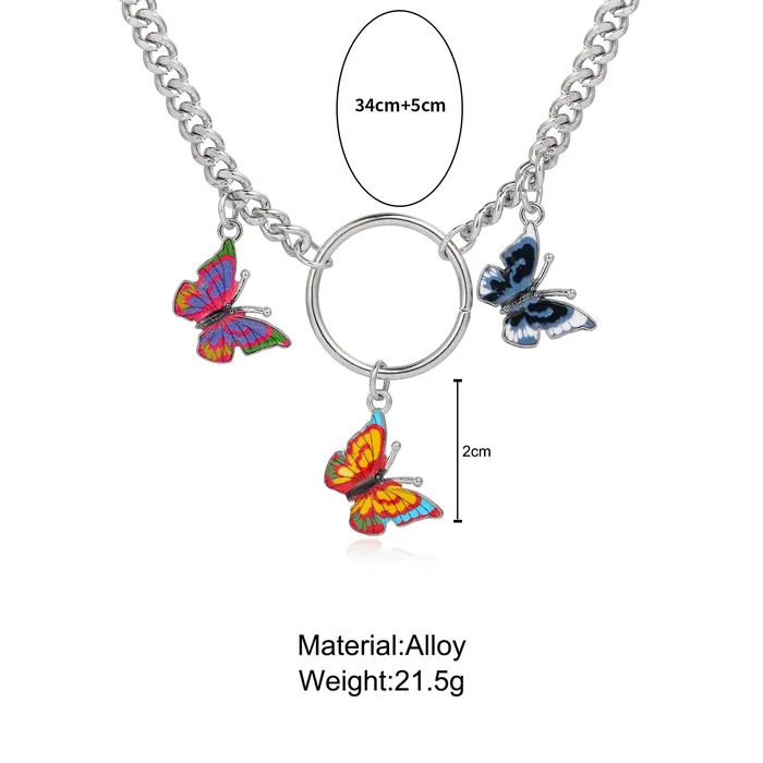 Yellow Chimes Earrings Yellow Chimes Necklace For Women Silver Tone Linked Chain With Multicolor Three Butterfly Charm Hanging Necklace For Women and Girls
