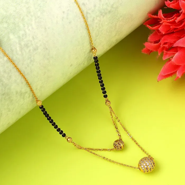 Yellow Chimes Earrings Yellow Chimes Nekclace for Women Gold Toned Crystal Studded Dual Ball Charm and Beads Chain Designed Necklace for Women and Girls