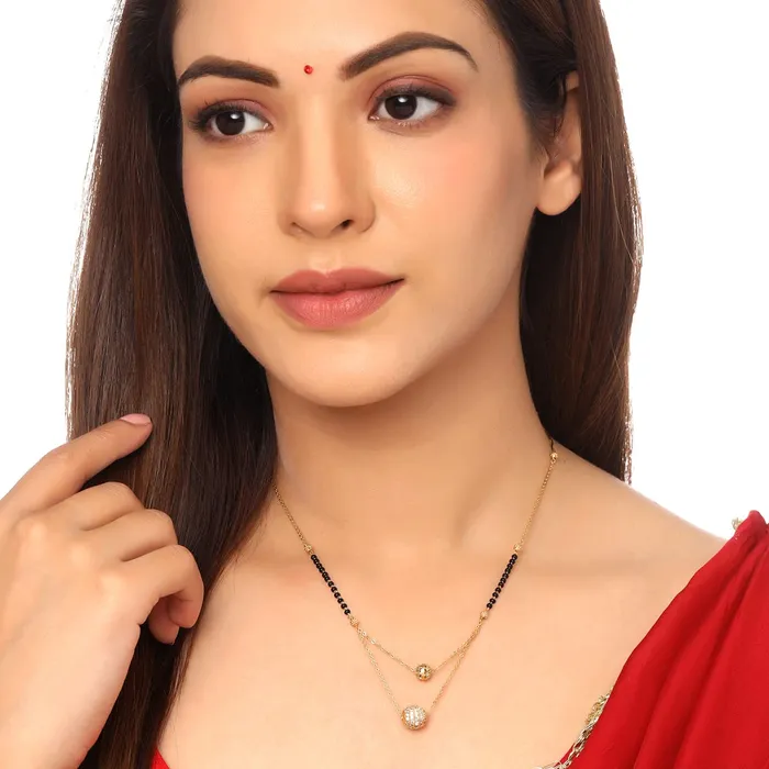Yellow Chimes Earrings Yellow Chimes Nekclace for Women Gold Toned Crystal Studded Dual Ball Charm and Beads Chain Designed Necklace for Women and Girls