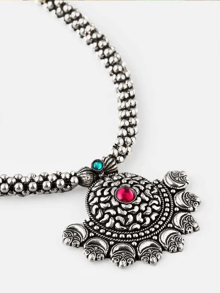 Yellow Chimes Earrings Yellow Chimes Oxidised Jewellery Set for Women Authentic Kolhapuri Work Handmade Silver Traditional Necklace Sets for Women and Girls