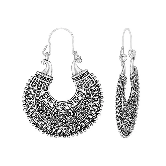 Yellow Chimes Earrings Yellow Chimes Peacock Carving Silver Chandbali Earring for Women Girls
