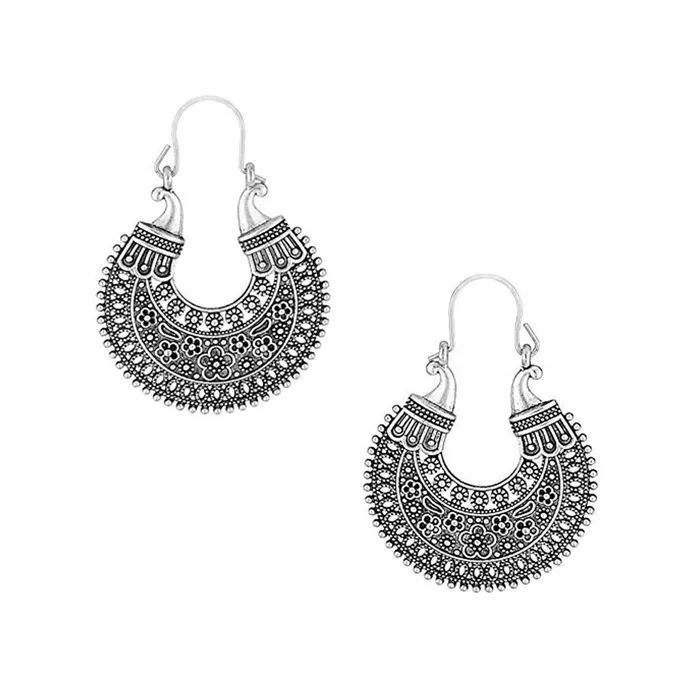 Yellow Chimes Earrings Yellow Chimes Peacock Carving Silver Chandbali Earring for Women Girls